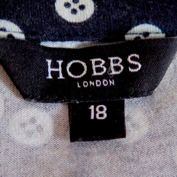 Hobbs Navy Button Print Jersey Dress, Tie Waist - Picture 11 of 13